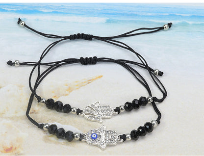 Simple Style Devil's Eye Artificial Crystal Alloy Jade Line Beaded Inlay Rhinestones Unisex Drawstring Bracelets