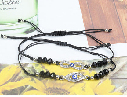 Simple Style Devil's Eye Artificial Crystal Alloy Jade Line Beaded Inlay Rhinestones Unisex Drawstring Bracelets