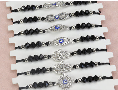 Simple Style Devil's Eye Artificial Crystal Alloy Jade Line Beaded Inlay Rhinestones Unisex Drawstring Bracelets