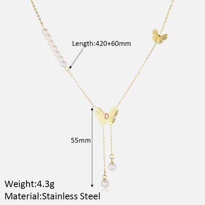 Simple Style Classic Style Butterfly Stainless Steel Plating Inlay Artificial Rhinestones 18k Gold Plated Double Layer Necklaces