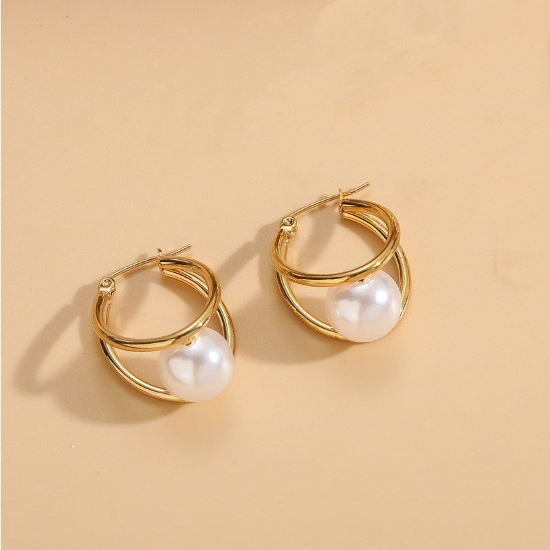 1 Pair Elegant Basic Geometric Plating Inlay Copper Pearl Zircon 14k Gold Plated Earrings