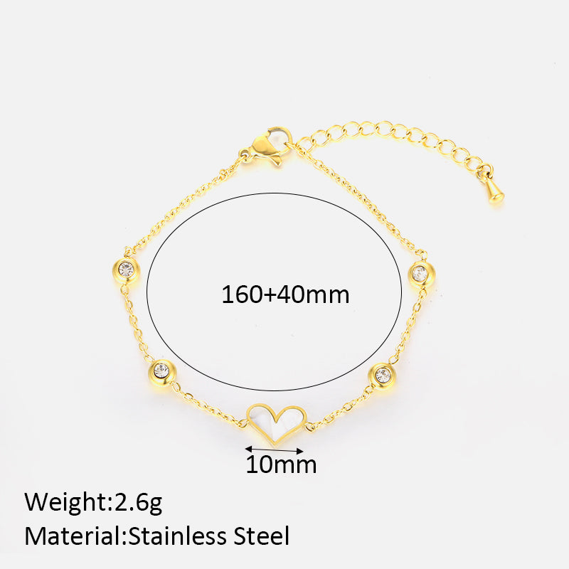 Simple Style Korean Style Heart Shape Stainless Steel Plating Inlay Artificial Diamond 18k Gold Plated Bracelets