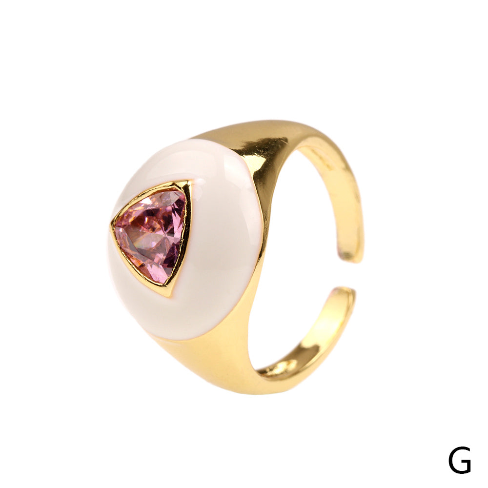 Casual Streetwear Triangle Square Heart Shape Copper Enamel Plating Inlay Zircon 18k Gold Plated Open Rings