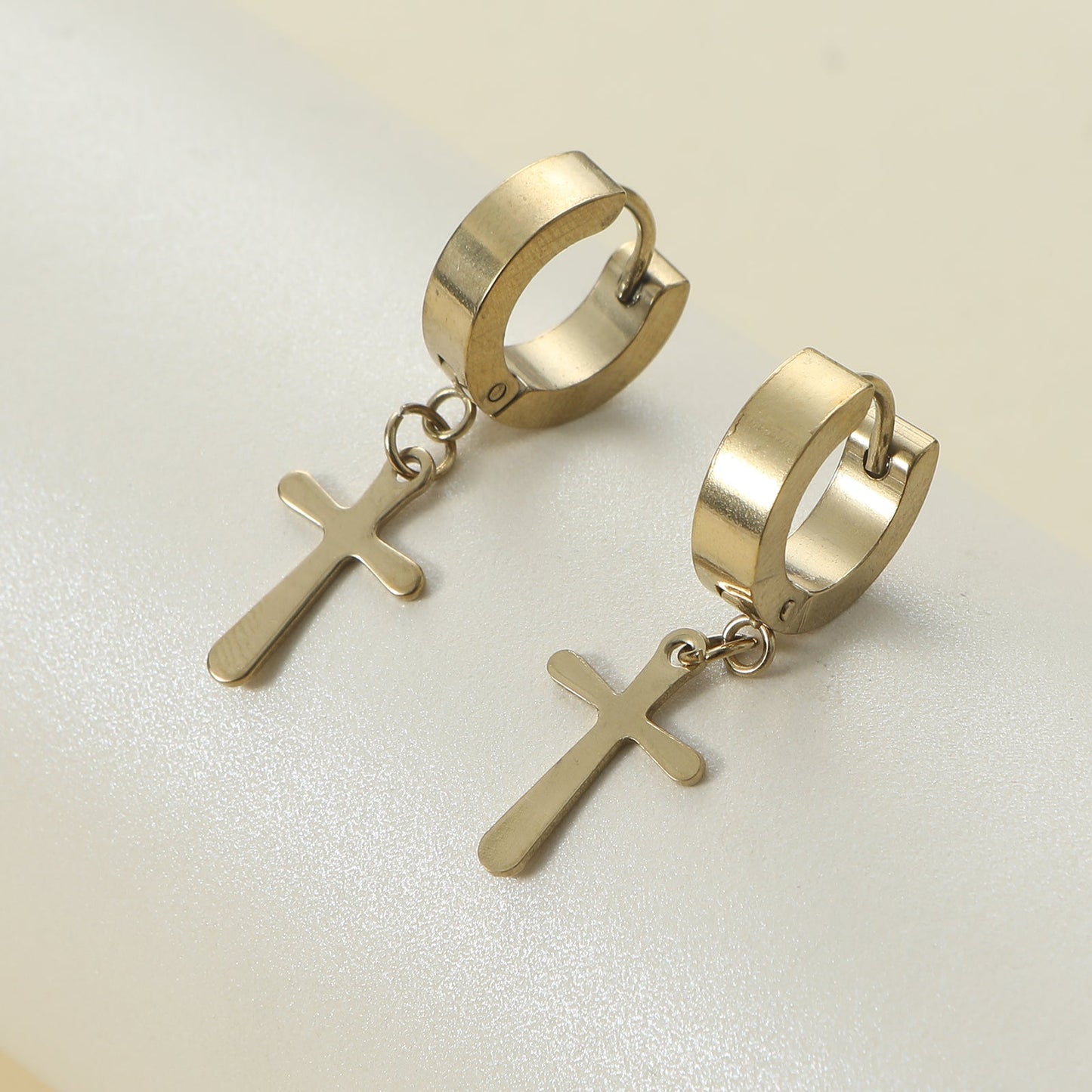 1 Pair Casual Classic Style Cross Stainless Steel Drop Earrings