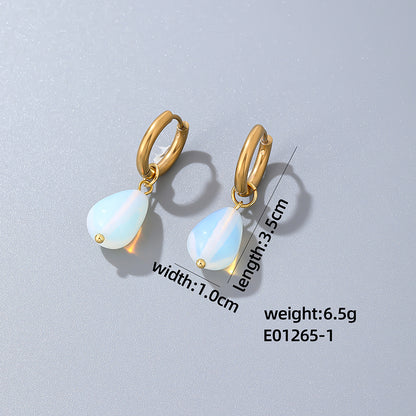 1 Pair Casual Simple Style Water Droplets Plating Stainless Steel Natural Stone Gold Plated Drop Earrings