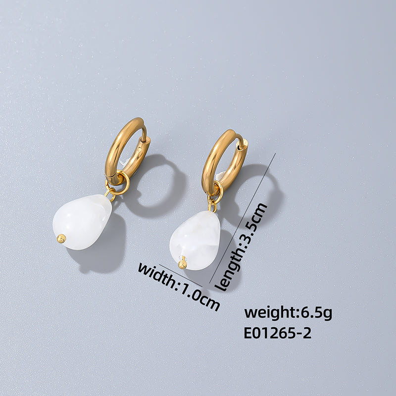 1 Pair Casual Simple Style Water Droplets Plating Stainless Steel Natural Stone Gold Plated Drop Earrings