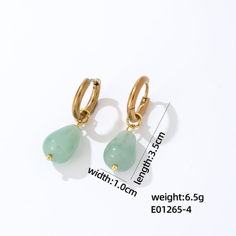 1 Pair Casual Simple Style Water Droplets Plating Stainless Steel Natural Stone Gold Plated Drop Earrings