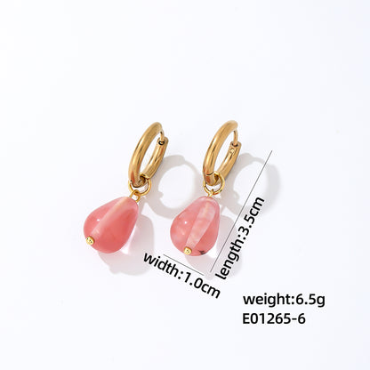 1 Pair Casual Simple Style Water Droplets Plating Stainless Steel Natural Stone Gold Plated Drop Earrings