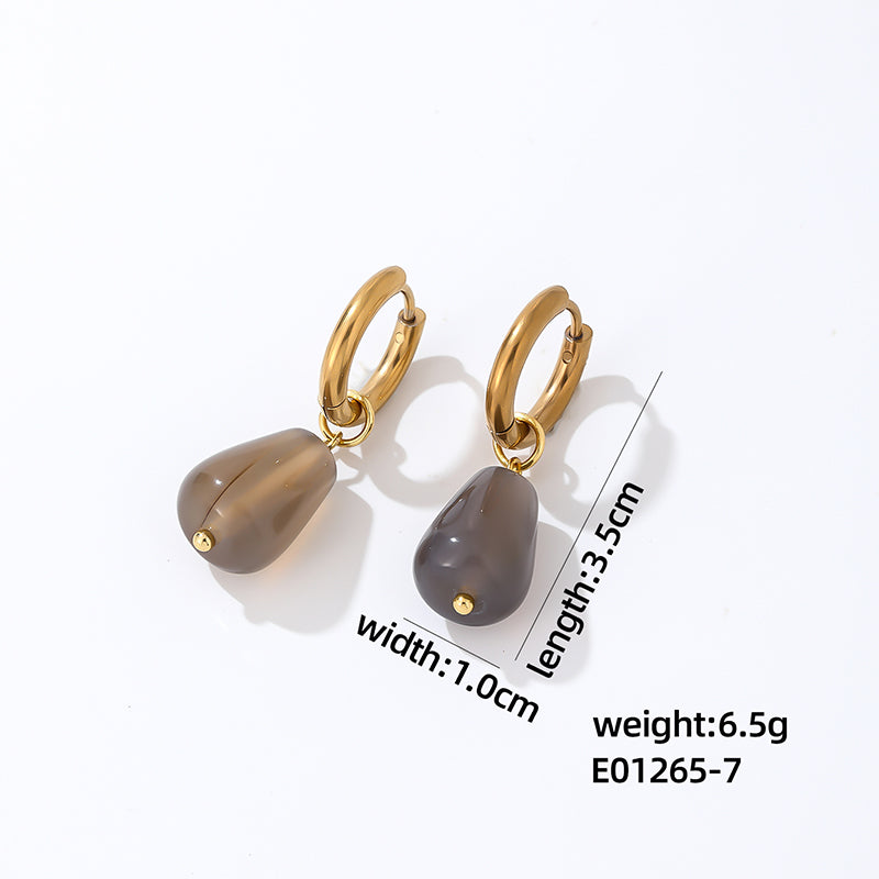 1 Pair Casual Simple Style Water Droplets Plating Stainless Steel Natural Stone Gold Plated Drop Earrings