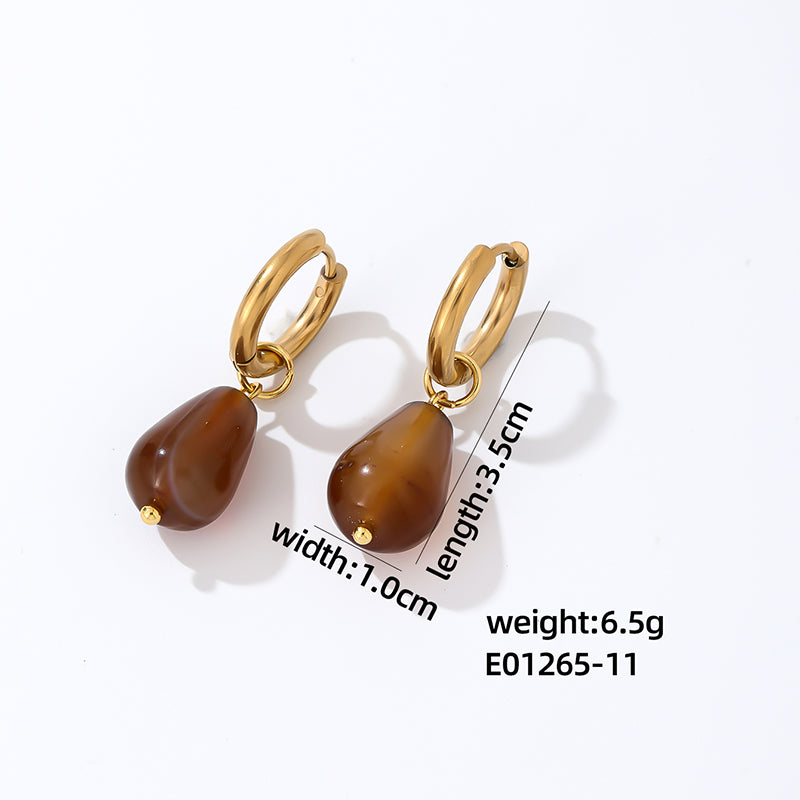 1 Pair Casual Simple Style Water Droplets Plating Stainless Steel Natural Stone Gold Plated Drop Earrings