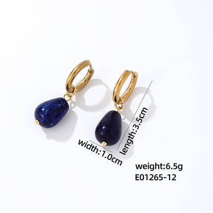 1 Pair Casual Simple Style Water Droplets Plating Stainless Steel Natural Stone Gold Plated Drop Earrings