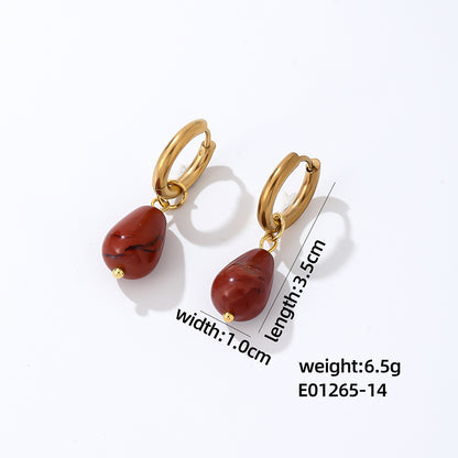 1 Pair Casual Simple Style Water Droplets Plating Stainless Steel Natural Stone Gold Plated Drop Earrings