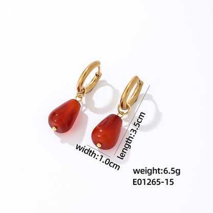 1 Pair Casual Simple Style Water Droplets Plating Stainless Steel Natural Stone Gold Plated Drop Earrings