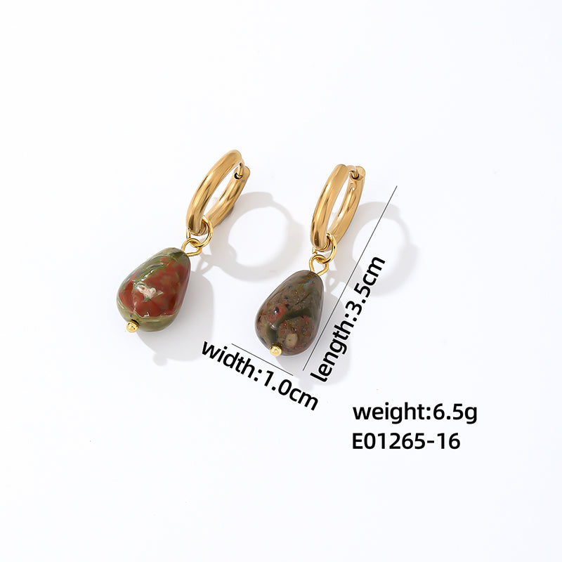 1 Pair Casual Simple Style Water Droplets Plating Stainless Steel Natural Stone Gold Plated Drop Earrings