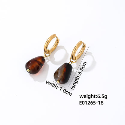 1 Pair Casual Simple Style Water Droplets Plating Stainless Steel Natural Stone Gold Plated Drop Earrings