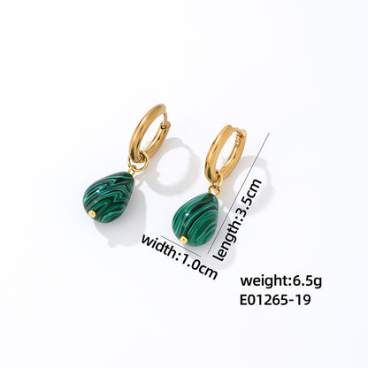 1 Pair Casual Simple Style Water Droplets Plating Stainless Steel Natural Stone Gold Plated Drop Earrings