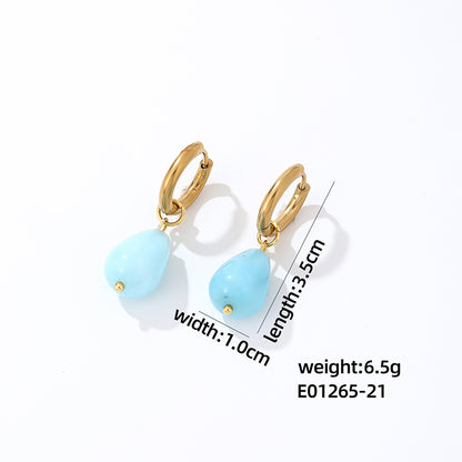 1 Pair Casual Simple Style Water Droplets Plating Stainless Steel Natural Stone Gold Plated Drop Earrings