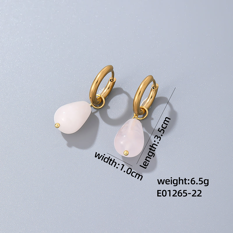 1 Pair Casual Simple Style Water Droplets Plating Stainless Steel Natural Stone Gold Plated Drop Earrings