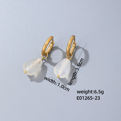 1 Pair Casual Simple Style Water Droplets Plating Stainless Steel Natural Stone Gold Plated Drop Earrings