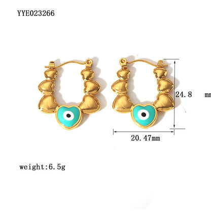 1 Pair Vintage Style Devil's Eye Heart Shape Plating Inlay Stainless Steel Rhinestones Pearl 18k Gold Plated Hoop Earrings