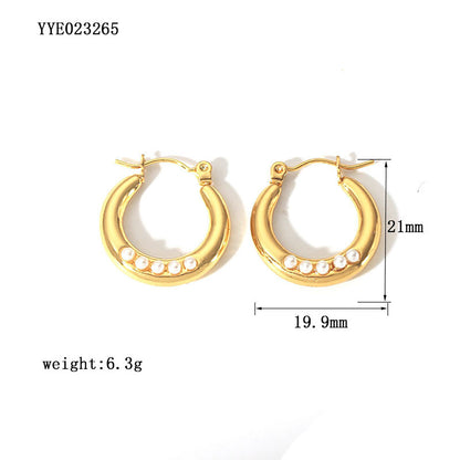 1 Pair Vintage Style Devil's Eye Heart Shape Plating Inlay Stainless Steel Rhinestones Pearl 18k Gold Plated Hoop Earrings