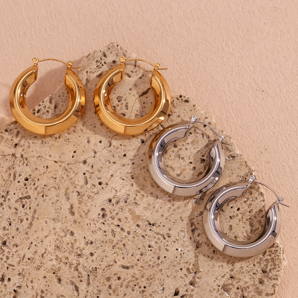 1 Pair Basic Simple Style Classic Style Solid Color Plating Stainless Steel 18k Gold Plated Earrings