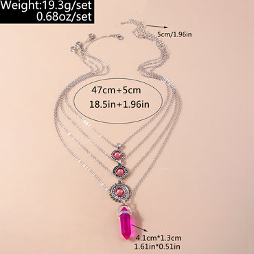 Elegant Geometric Zinc Alloy Inlay Artificial Gemstones Women's Layered Necklaces