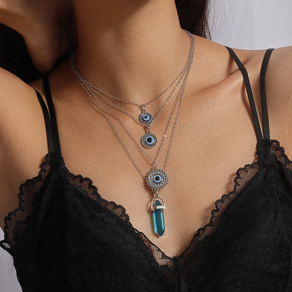 Elegant Geometric Zinc Alloy Inlay Artificial Gemstones Women's Layered Necklaces