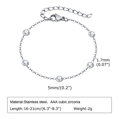 Simple Style Round Stainless Steel Inlay Zircon Bracelets