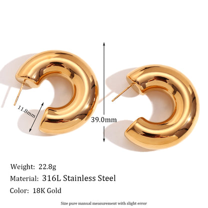 1 Pair Basic Simple Style Classic Style C Shape Plating Stainless Steel 18k Gold Plated Earrings