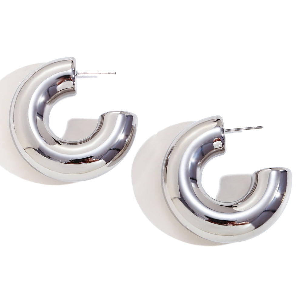 1 Pair Basic Simple Style Classic Style C Shape Plating Stainless Steel 18k Gold Plated Earrings