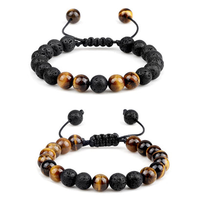 Casual Simple Style Round Volcanic Rock Tiger Eye Beaded Bracelets