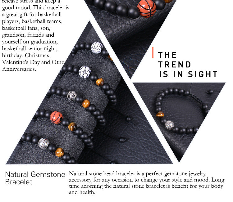 Casual Sports Basketball Frosted Stone Tiger Eye Beaded Bracelets