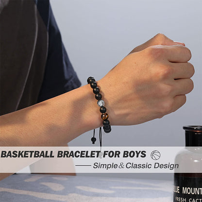 Casual Sports Basketball Frosted Stone Tiger Eye Beaded Bracelets