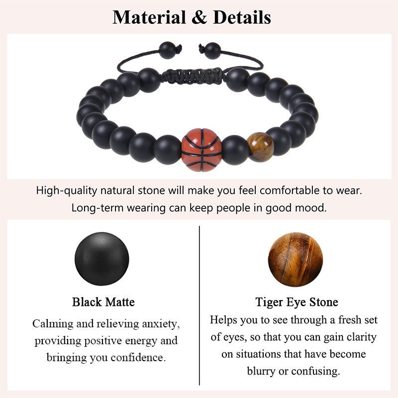 Casual Sports Basketball Frosted Stone Tiger Eye Beaded Bracelets