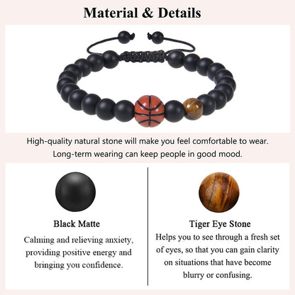 Casual Sports Basketball Frosted Stone Tiger Eye Beaded Bracelets