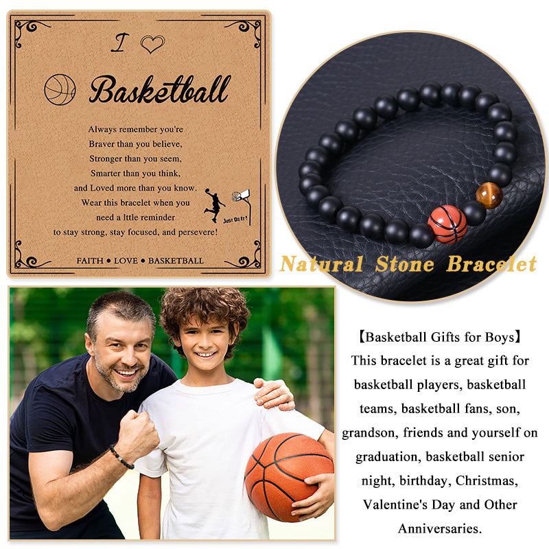 Casual Sports Basketball Frosted Stone Tiger Eye Beaded Bracelets