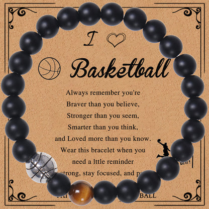 Casual Sports Basketball Frosted Stone Tiger Eye Beaded Bracelets