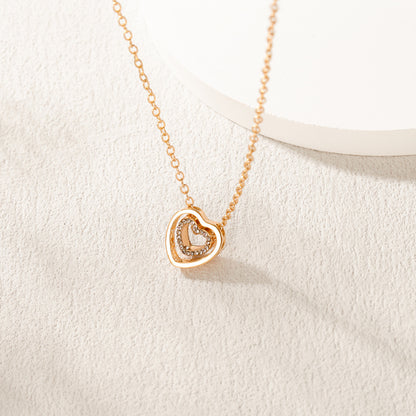 Simple Style Korean Style Heart Shape Alloy Inlay Artificial Rhinestones Women's Necklace