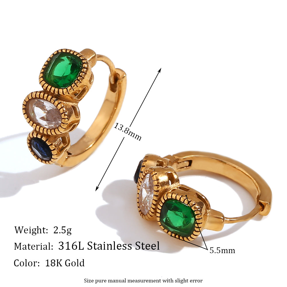 1 Pair Vintage Style Simple Style Classic Style C Shape Plating Inlay Stainless Steel Zircon 18k Gold Plated Ear Studs