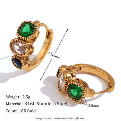 1 Pair Vintage Style Simple Style Classic Style C Shape Plating Inlay Stainless Steel Zircon 18k Gold Plated Ear Studs