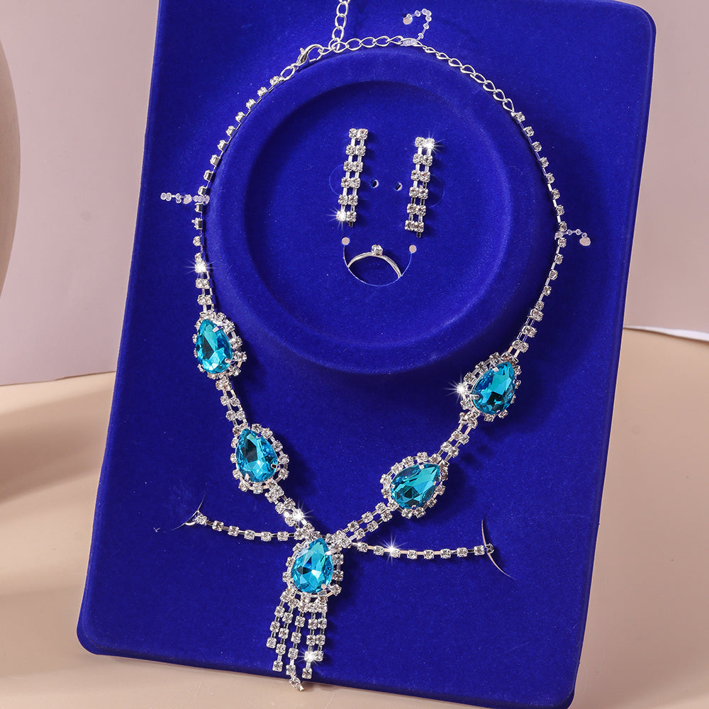 Shiny Water Droplets Zinc Alloy Inlay Glass Women's Jewelry Set