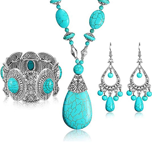 Retro Oval Water Droplets Turquoise Alloy Turquoise Wholesale Jewelry Set
