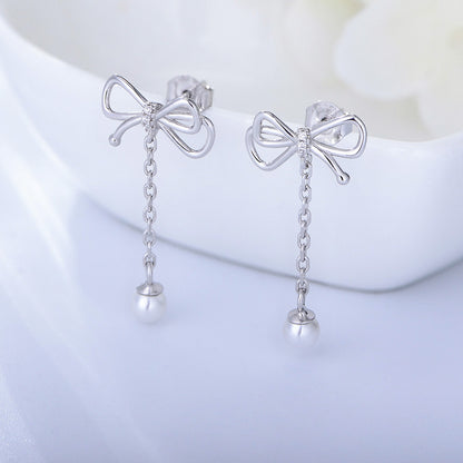 1 Pair Ig Style Cute Sweet Bow Knot Plating Sterling Silver 14k Gold Plated Rhodium Plated Drop Earrings