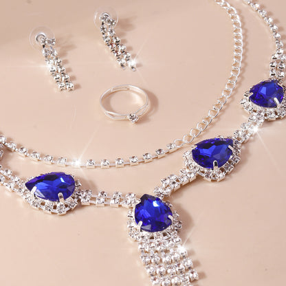 Shiny Water Droplets Zinc Alloy Inlay Glass Women's Jewelry Set
