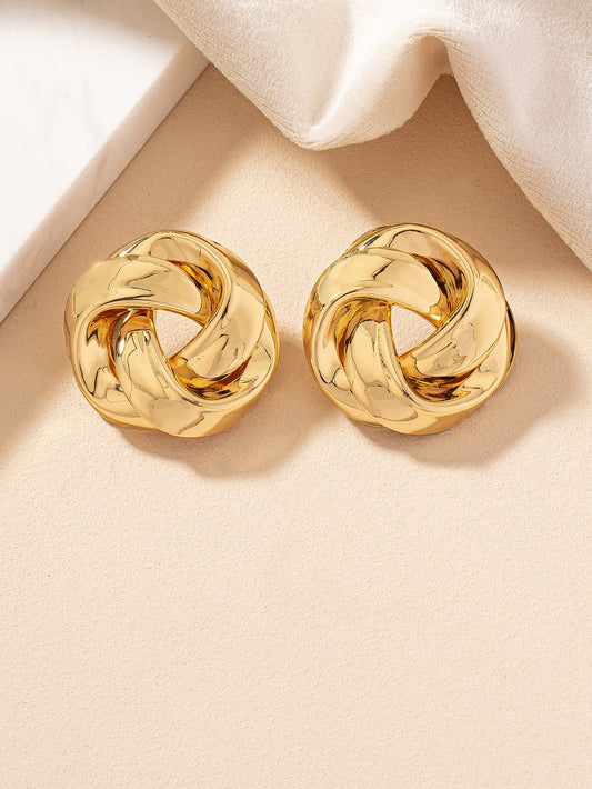 1 Pair Casual Simple Style Solid Color Twist Ferroalloy 14k Gold Plated Ear Studs