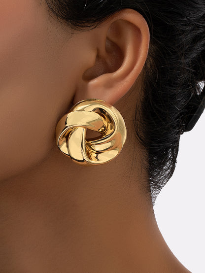 1 Pair Casual Simple Style Solid Color Twist Ferroalloy 14k Gold Plated Ear Studs