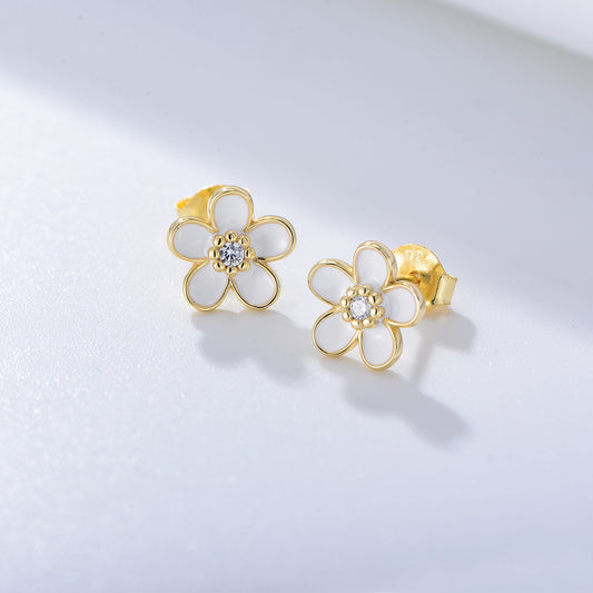 1 Pair Ig Style Cute Sweet Flower Epoxy Plating Inlay Sterling Silver Zircon 14k Gold Plated Rhodium Plated Ear Studs