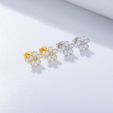 1 Pair Ig Style Cute Sweet Flower Epoxy Plating Inlay Sterling Silver Zircon 14k Gold Plated Rhodium Plated Ear Studs