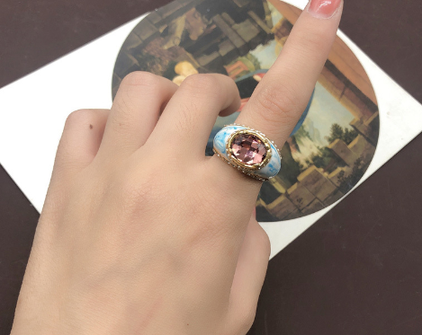 Retro Oval Alloy Enamel Plating Inlay Artificial Gemstones Women's Rings